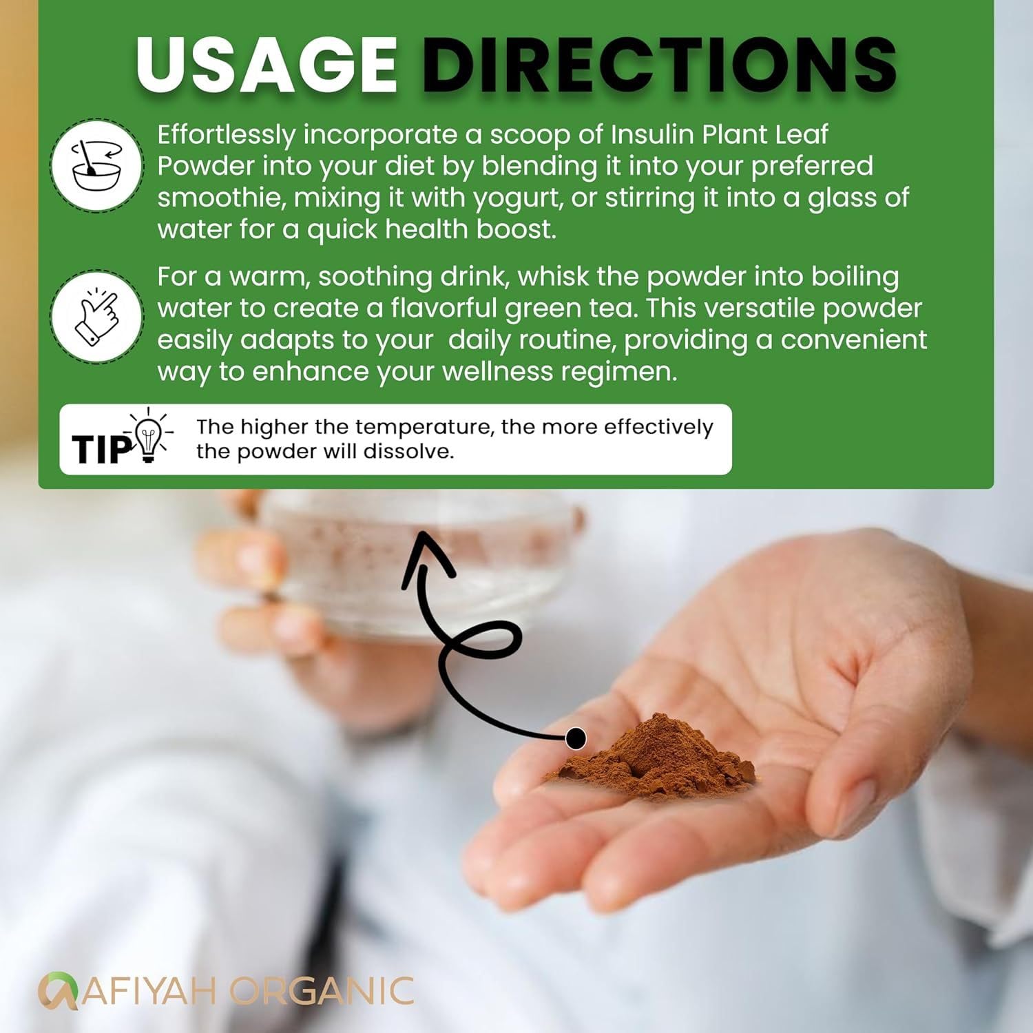 Afiyah Organic Costus Igneus powder blended into a green tea option.