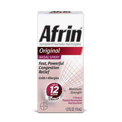 Afrin Nasal Spray bottle offers quick, up to 12-hour relief from nasal congestion.