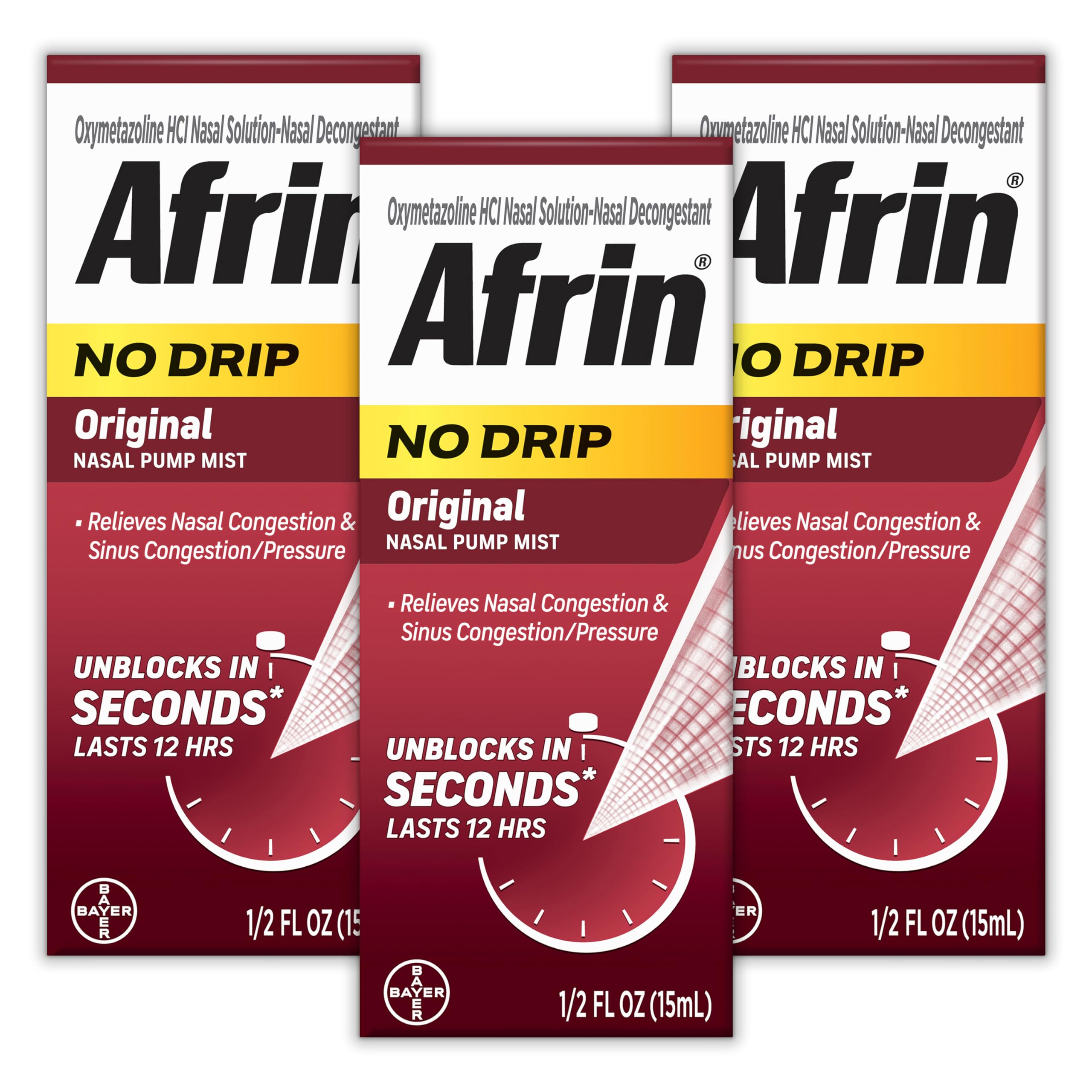 Afrin No Drip Original nasal mist bottle-pump for fast, mess-free relief.