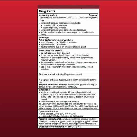 Afrin Original Maximum Strength 12 Hour nasal spray box front for quick access