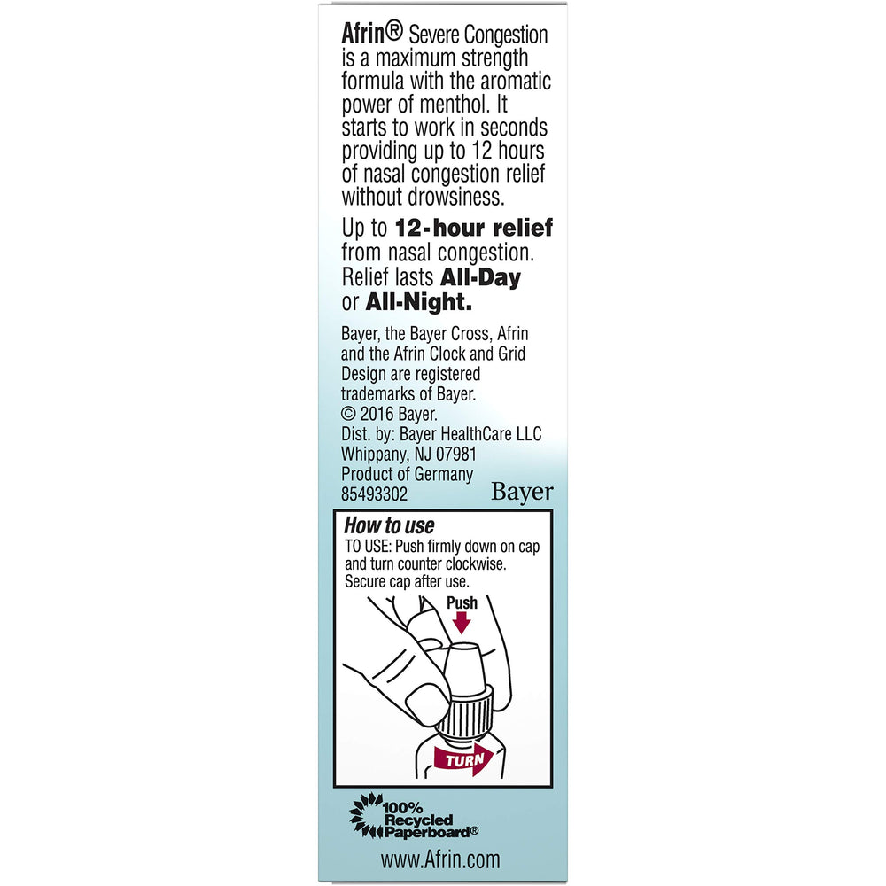 Afrin severe congestion nasal spray maximum-strength formula reduces swelling