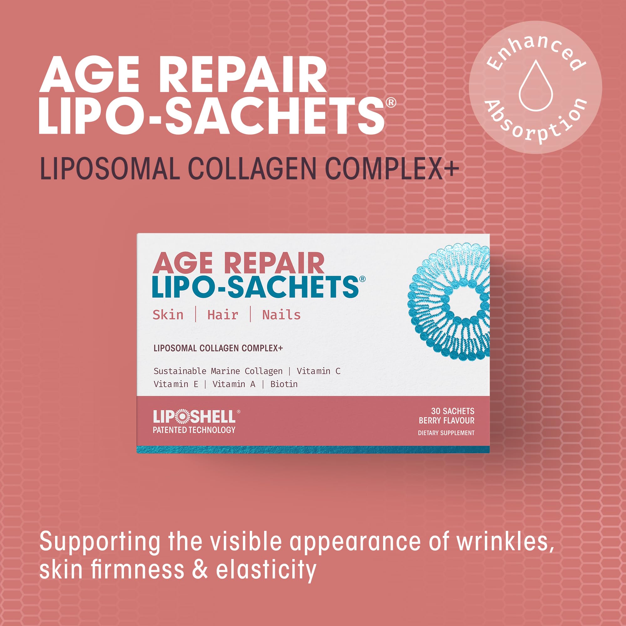 Detail of the AFT Age Repair sachet label highlighting liposomal collagen.