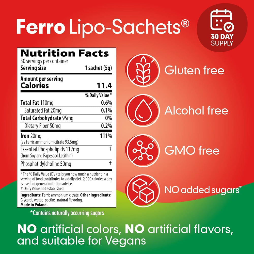 AFT Ferro Lipo-Sachets on-the-go sachets ideal for travel and busy days.