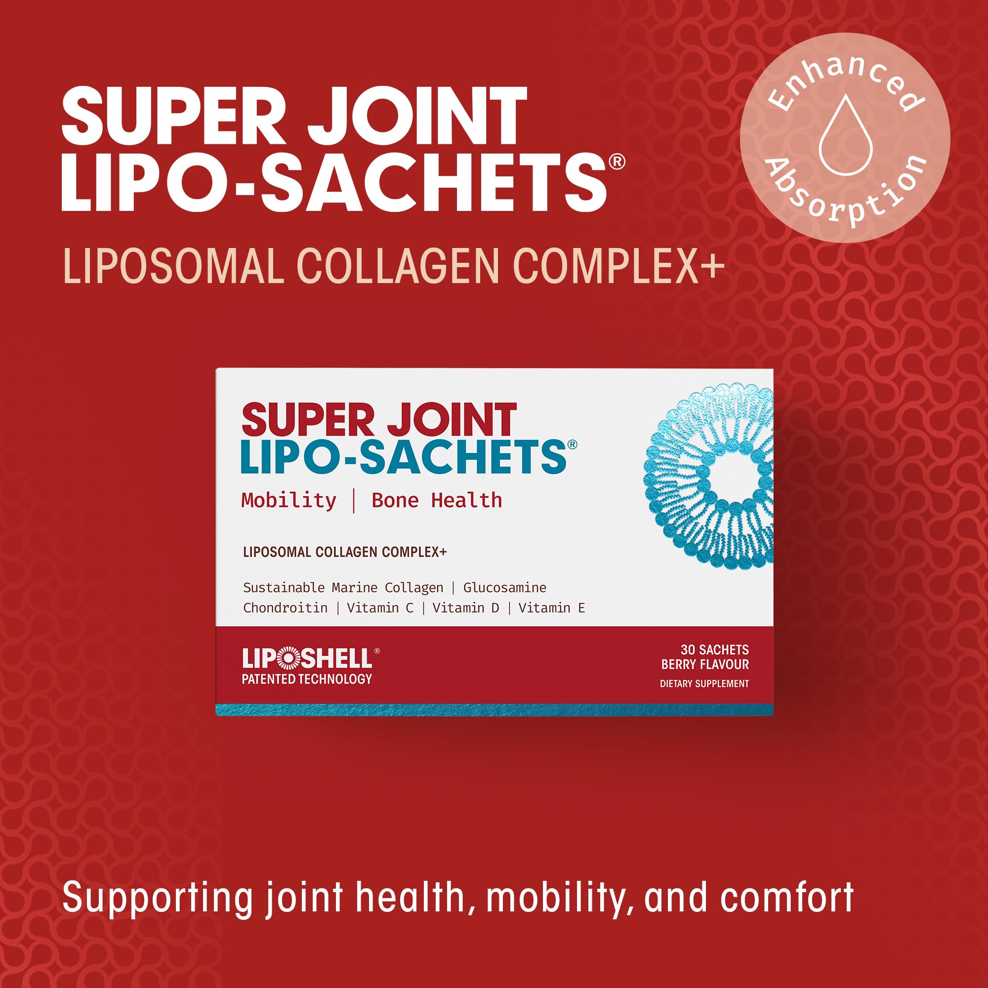 Ingredient label highlights marine collagen peptides with glucosamine and chondroitin