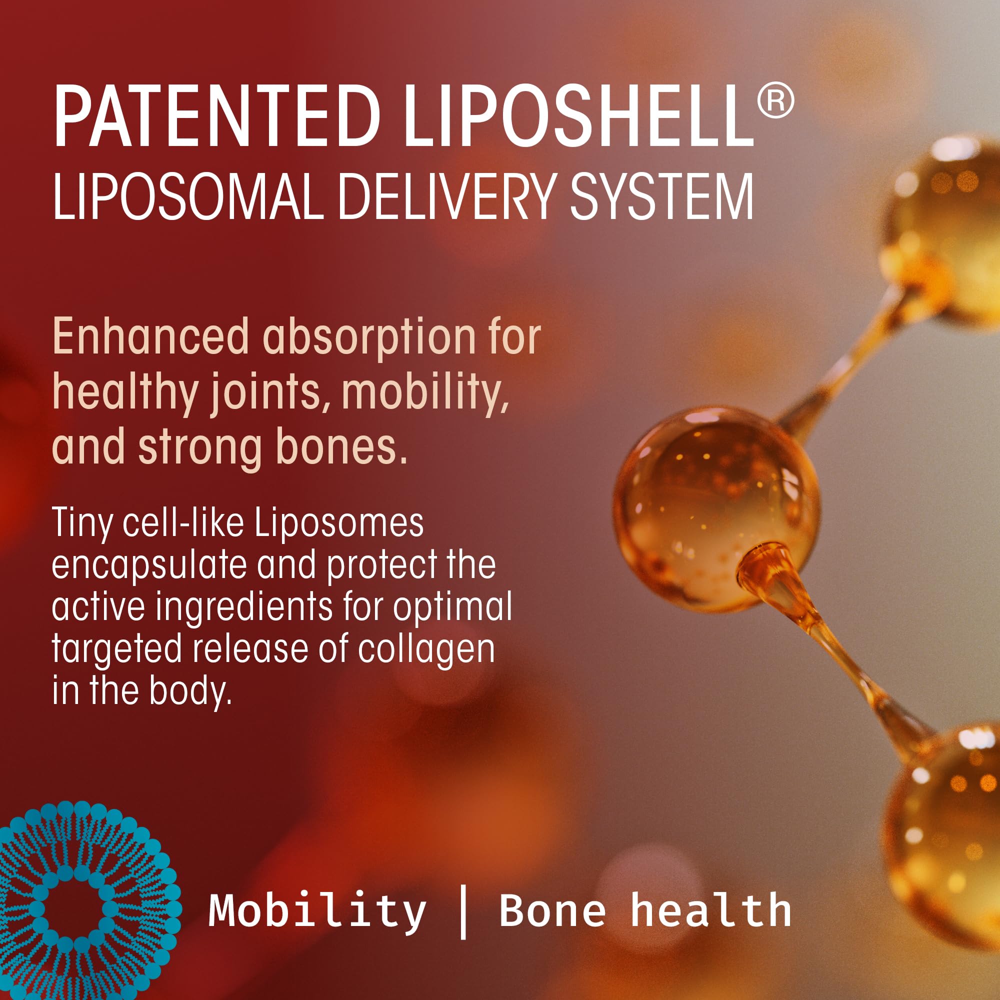 Pouring Liposachets liquid collagen supports joint comfort and mobility