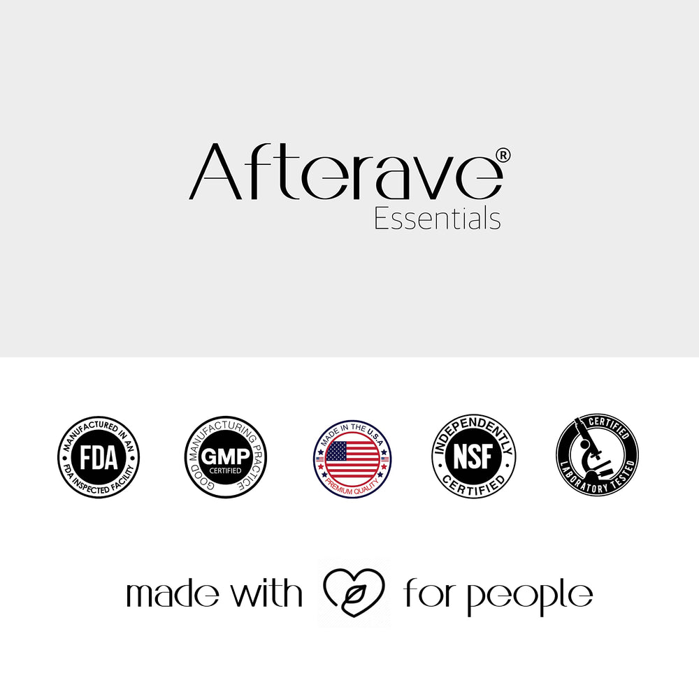 Afterave Essentials HairBeyond daily-use capsule shown beside a glass of water