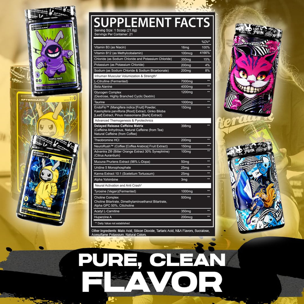 AfterDark INHUMAN Void brand packaging on a shelf with vegan and clean formula cues.