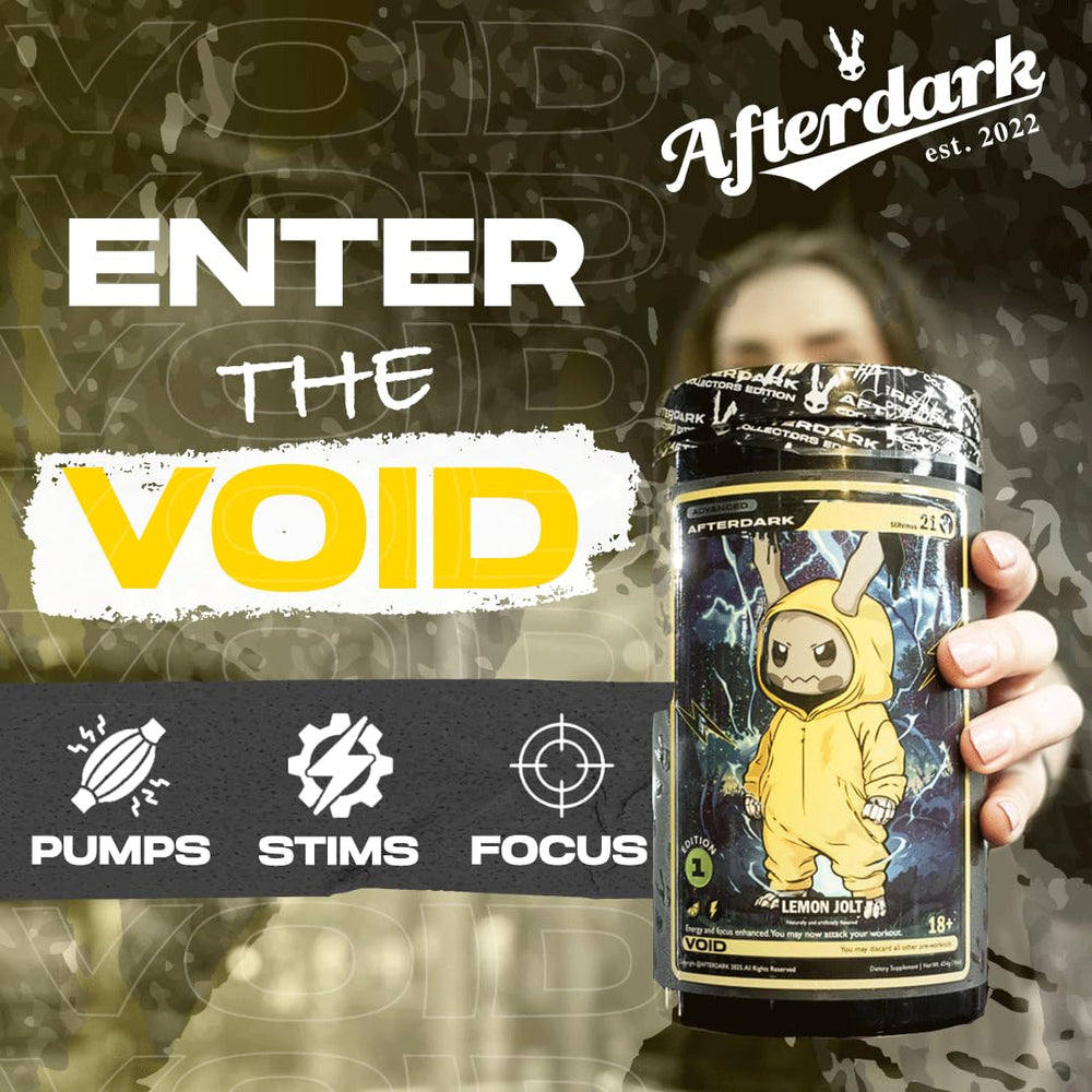 AfterDark INHUMAN Void mixing glass ready for a pre‑workout blend.