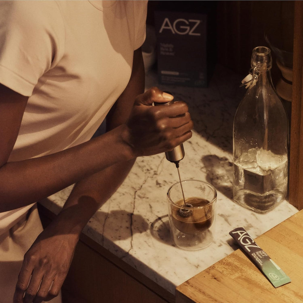Close-up of AG1 AGZ Sleep Drink ingredients including magnesium and herbs