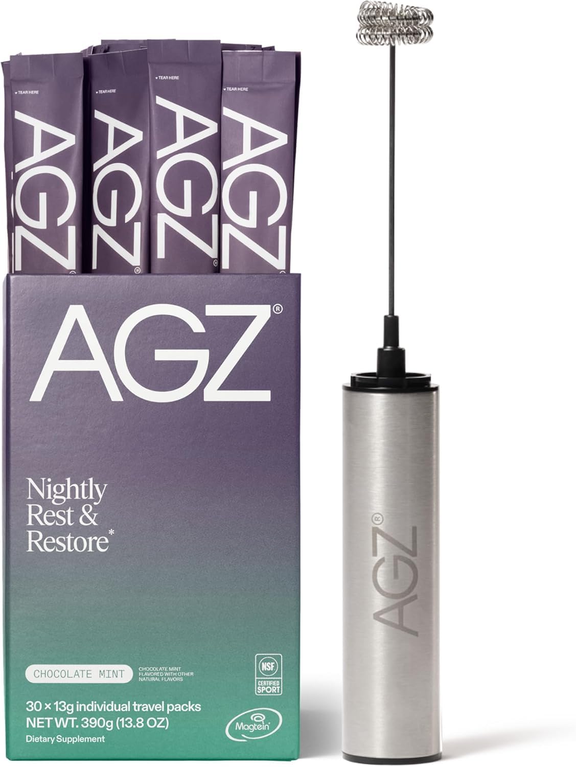 AG1 AGZ Sleep Drink chocolate mint packet ready for bedtime ritual