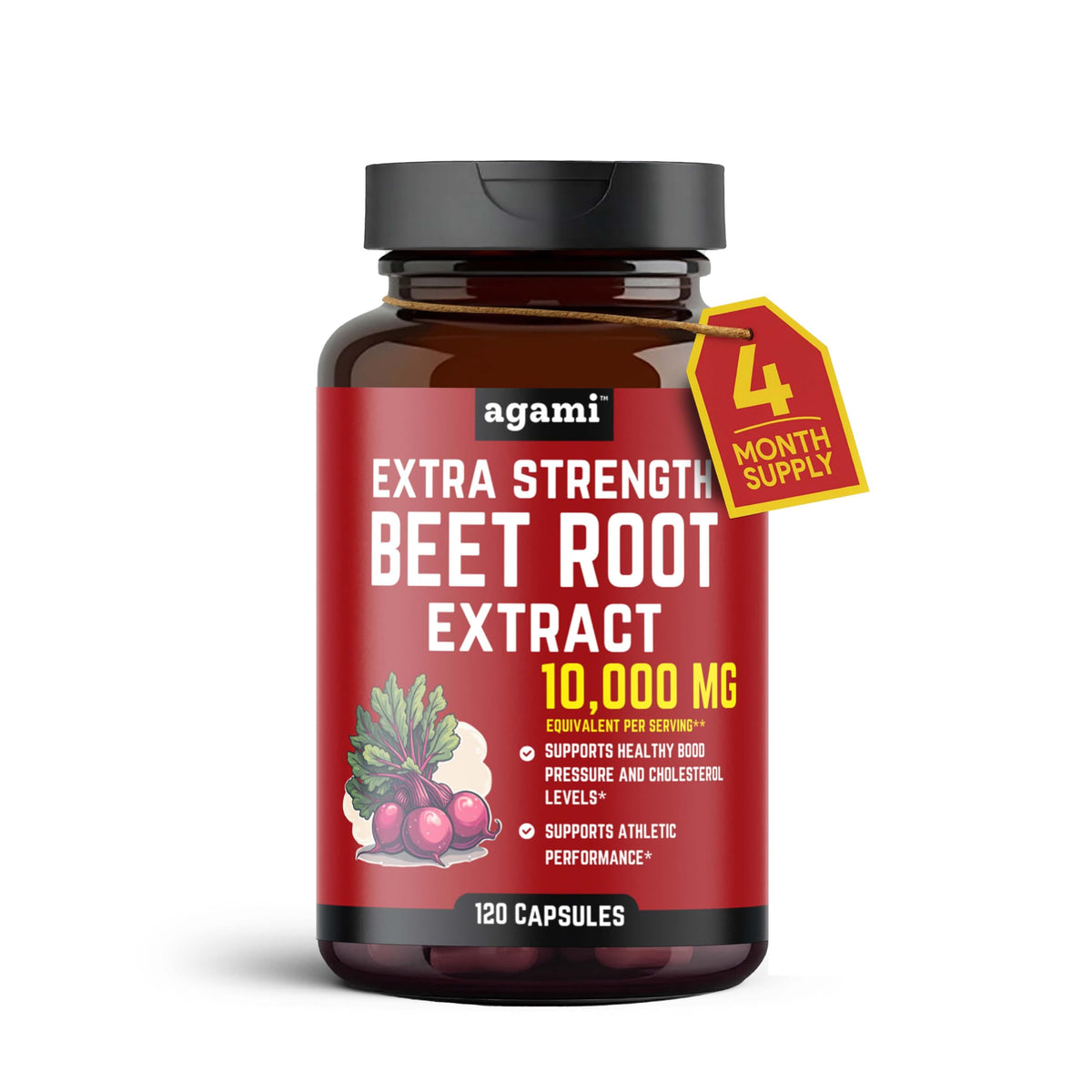 Agami Beet Root Capsules bottle on wood surface for daily wellness support
