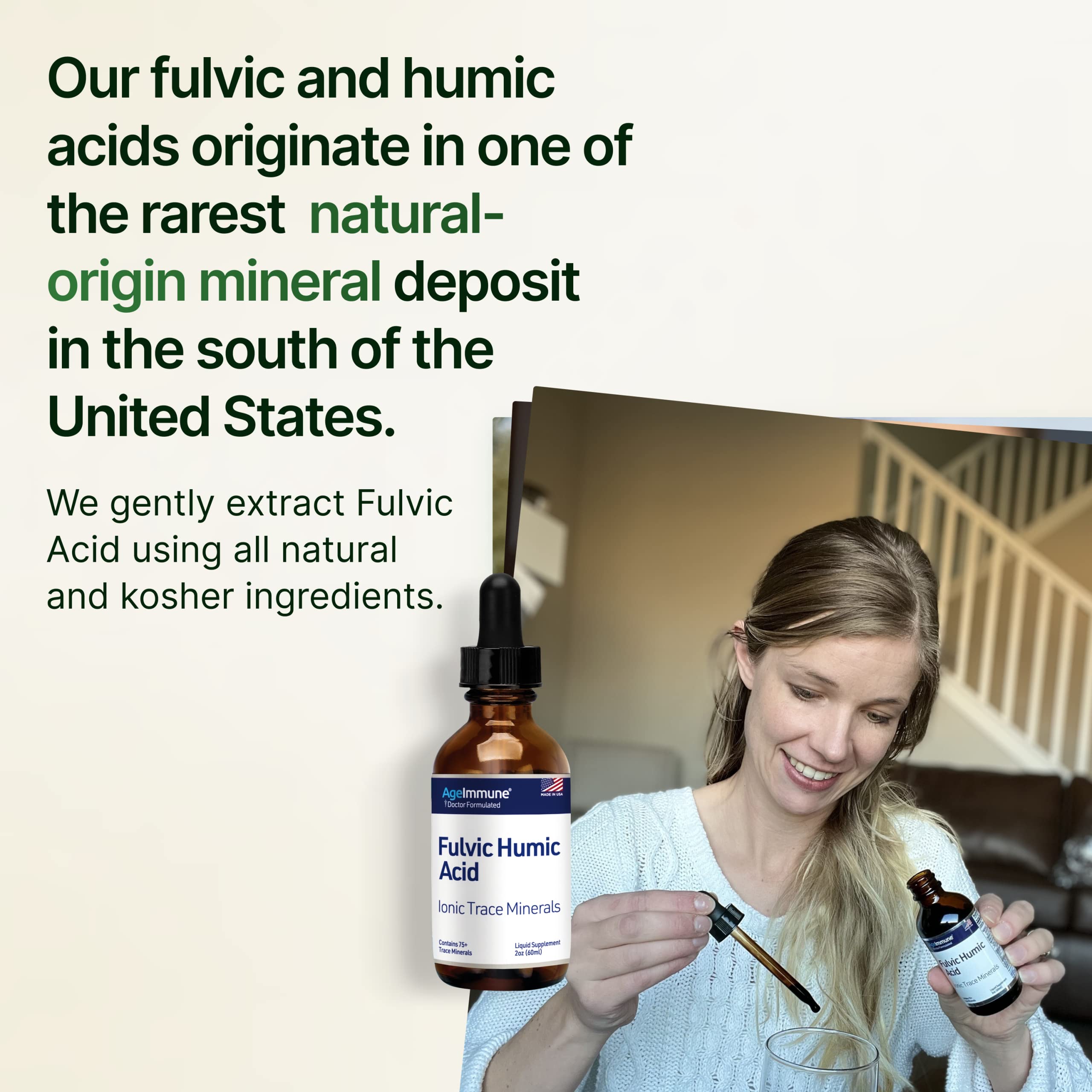 AgeImmune Fulvic Humic Acid USA made mineral blend on counter