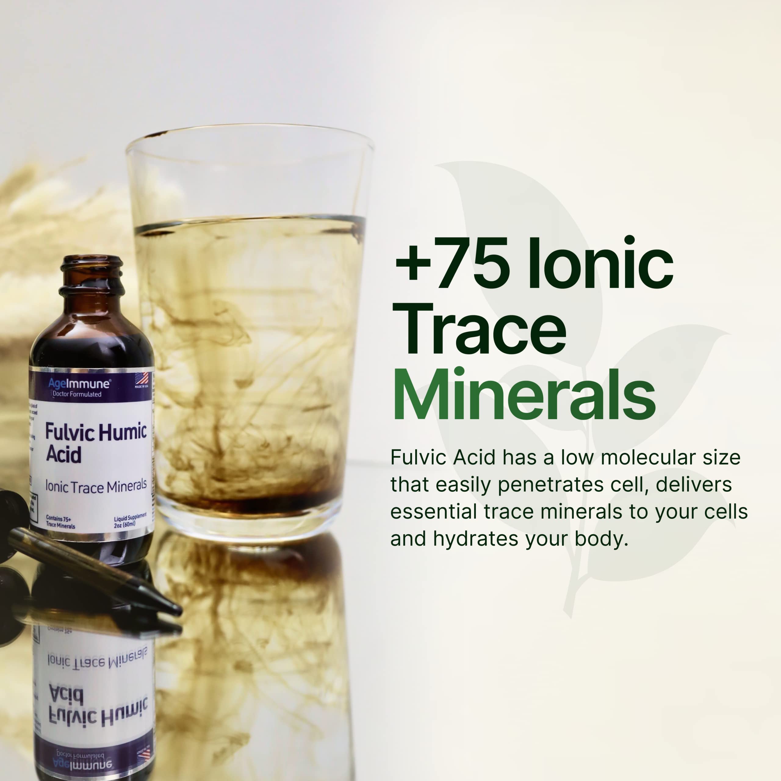AgeImmune Fulvic Humic Acid bottle in wellness setting