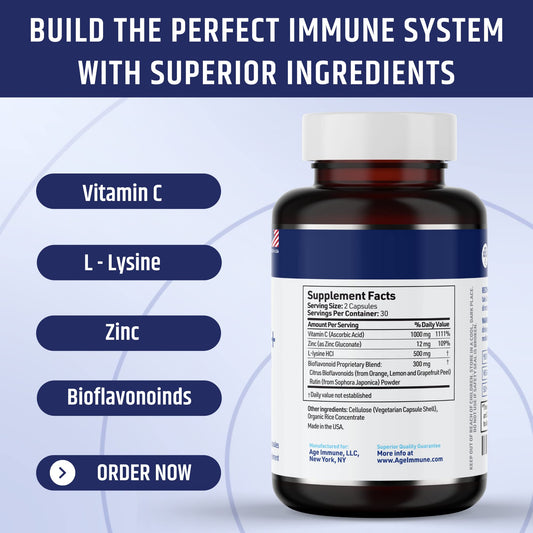 AgeImmune Vitamin C 1000mg complex bottle label showing key ingredients