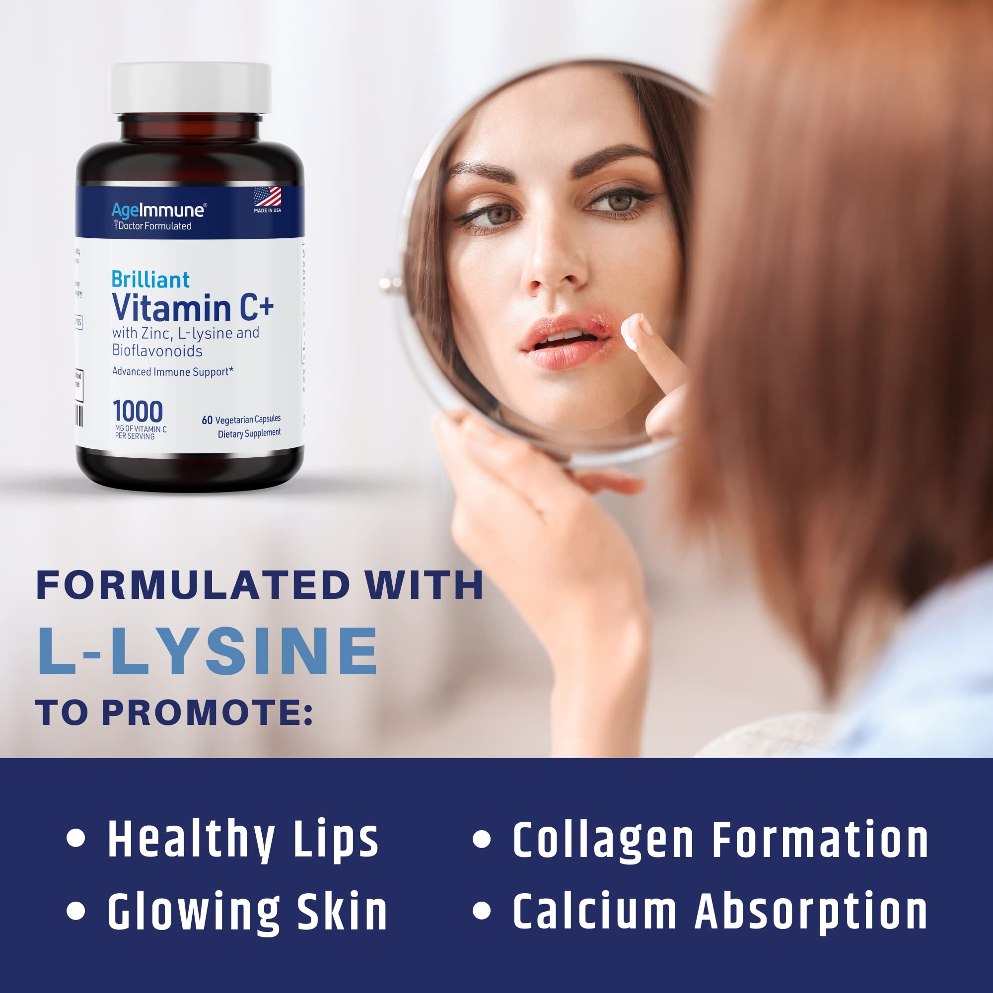 AgeImmune Vitamin C 1000mg complex ingredients panel highlights bioflavonoids