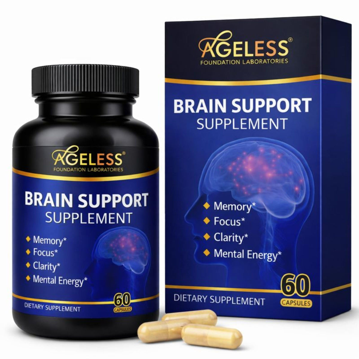 Ageless Foundation Labs brain 1000mg bottle supports daily cognitive focus
