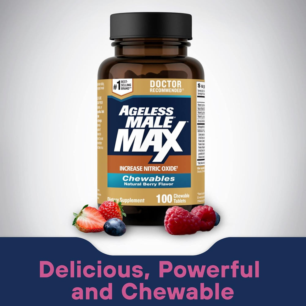 Ageless Male Max illustration of KSM-66 and NOXPerform highlight ingredients.