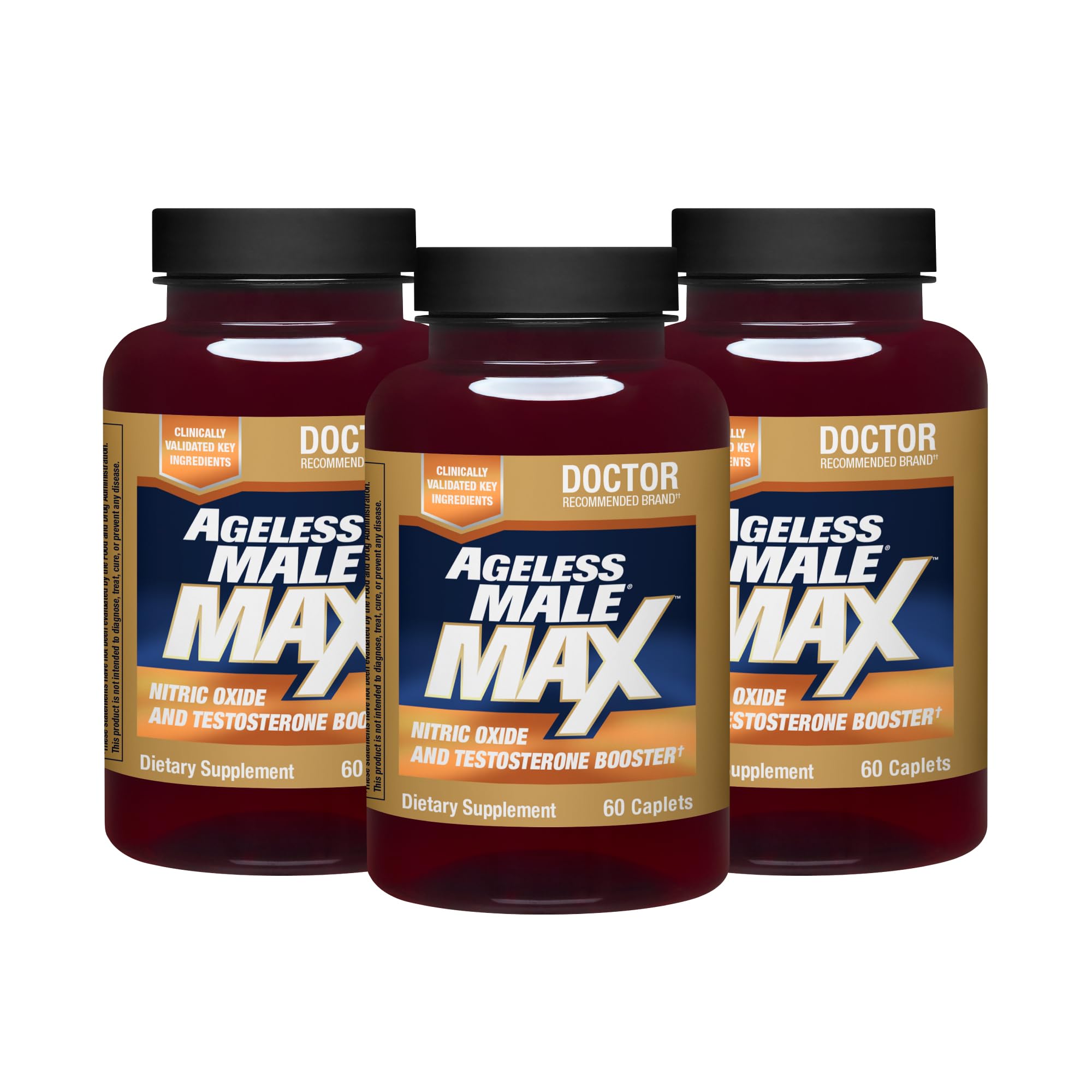 Ageless Male Max bottle front view for daily energy and workouts.