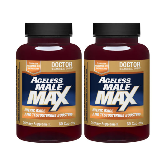 Ageless Male Max bottle front view with label clearly visible for daily use