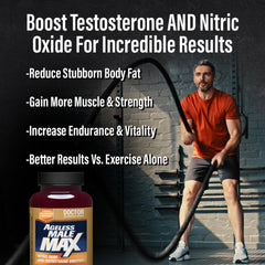 Ageless Male Max bottle side view showing cap for easy daily dosage