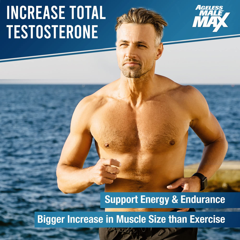 Ageless Male Max capsules close-up highlighting easy daily use.