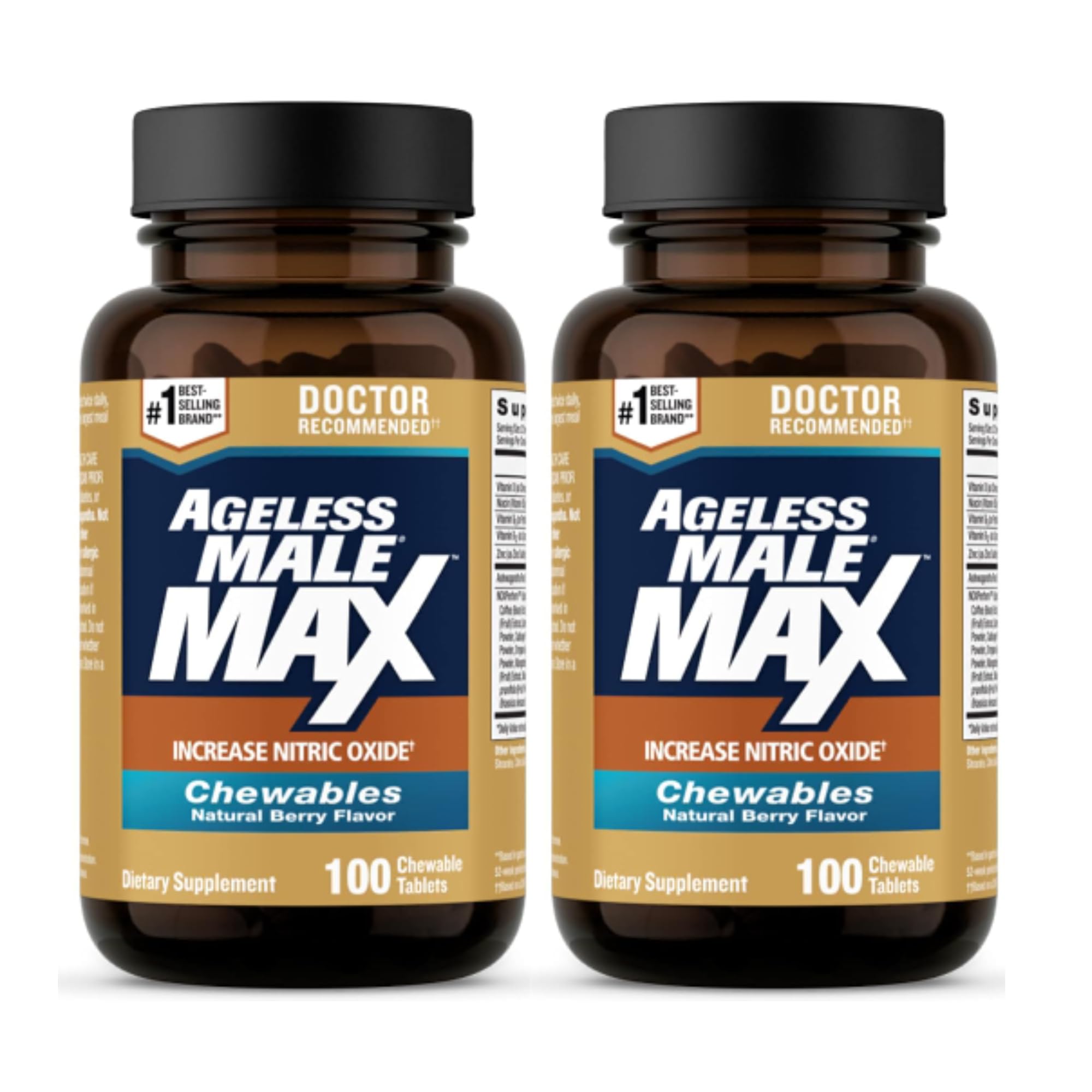 Ageless Male Max berry chewables closeup for daily energy and mood support.