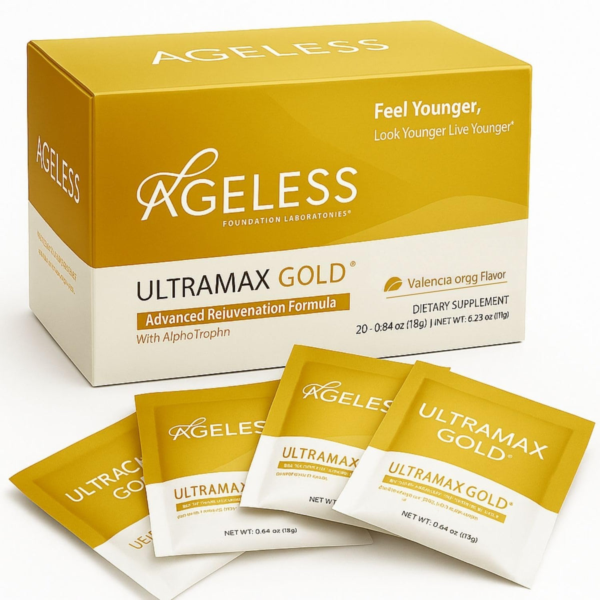 Naturade Ageless UltraMAX GOLD Valencia orange powder dissolves quickly for an energy-boosting drink
