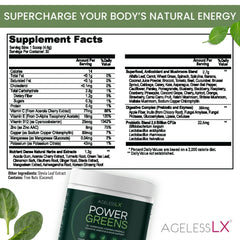 AgelessLX Power Greens powder scoop for easy daily nutrient boost and digestion-friendly routine