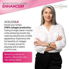 AgelessLX woman exercising to illustrate lean muscle and vitality.