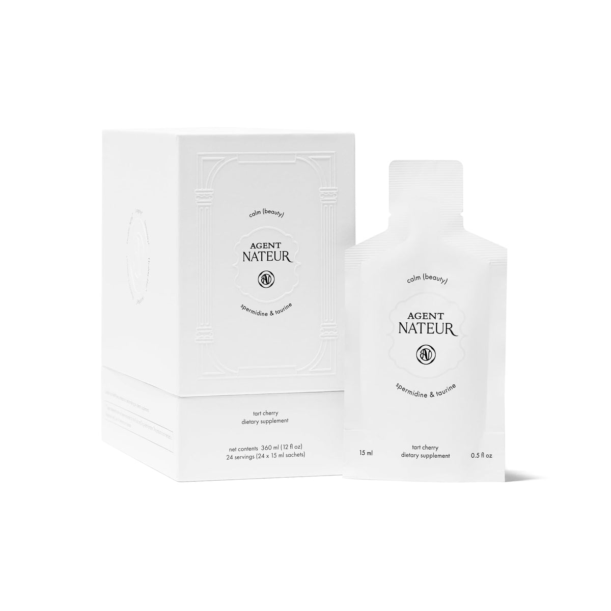 Agent Nateur Calm sachet packaging for convenient daily serenity and beauty support.
