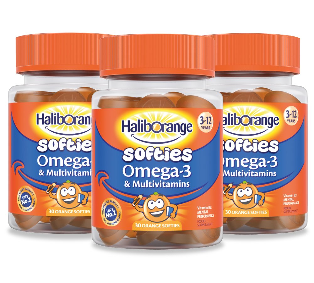 Agltp Haliborange Kids softies bottle with bright orange flavor for daily nutrition
