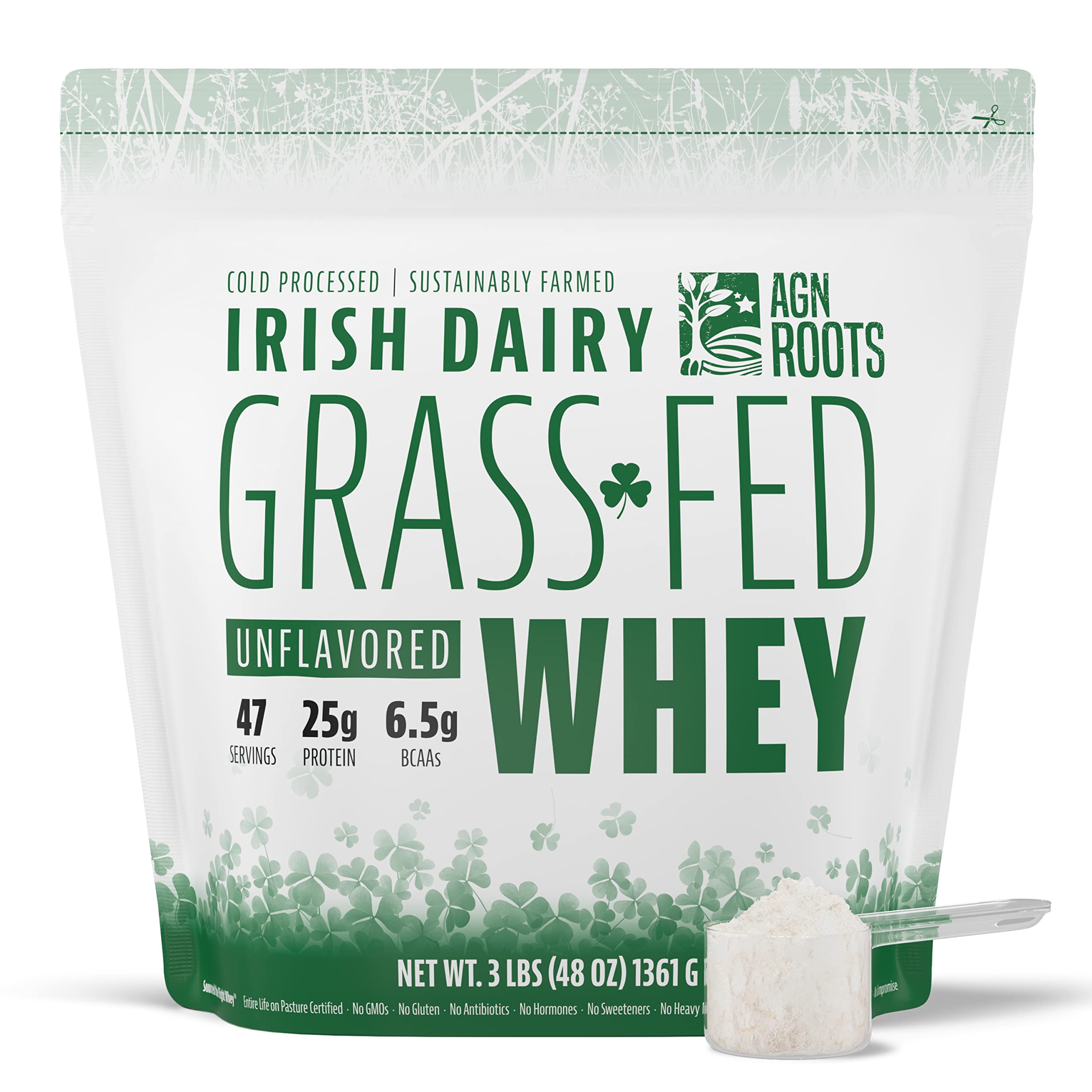 AGN Roots Grass-Fed Whey Isolate 3lb pouch for convenient, high-quality protein.
