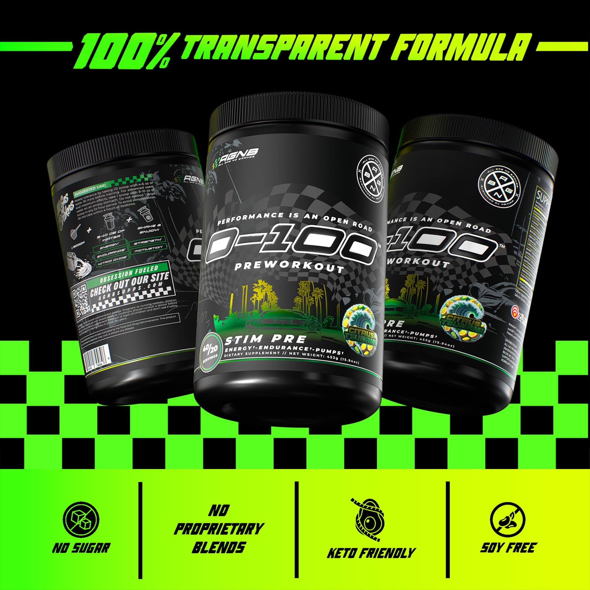Scoop-dispensing shot of AGNB-0-100 powder for immediate workouts
