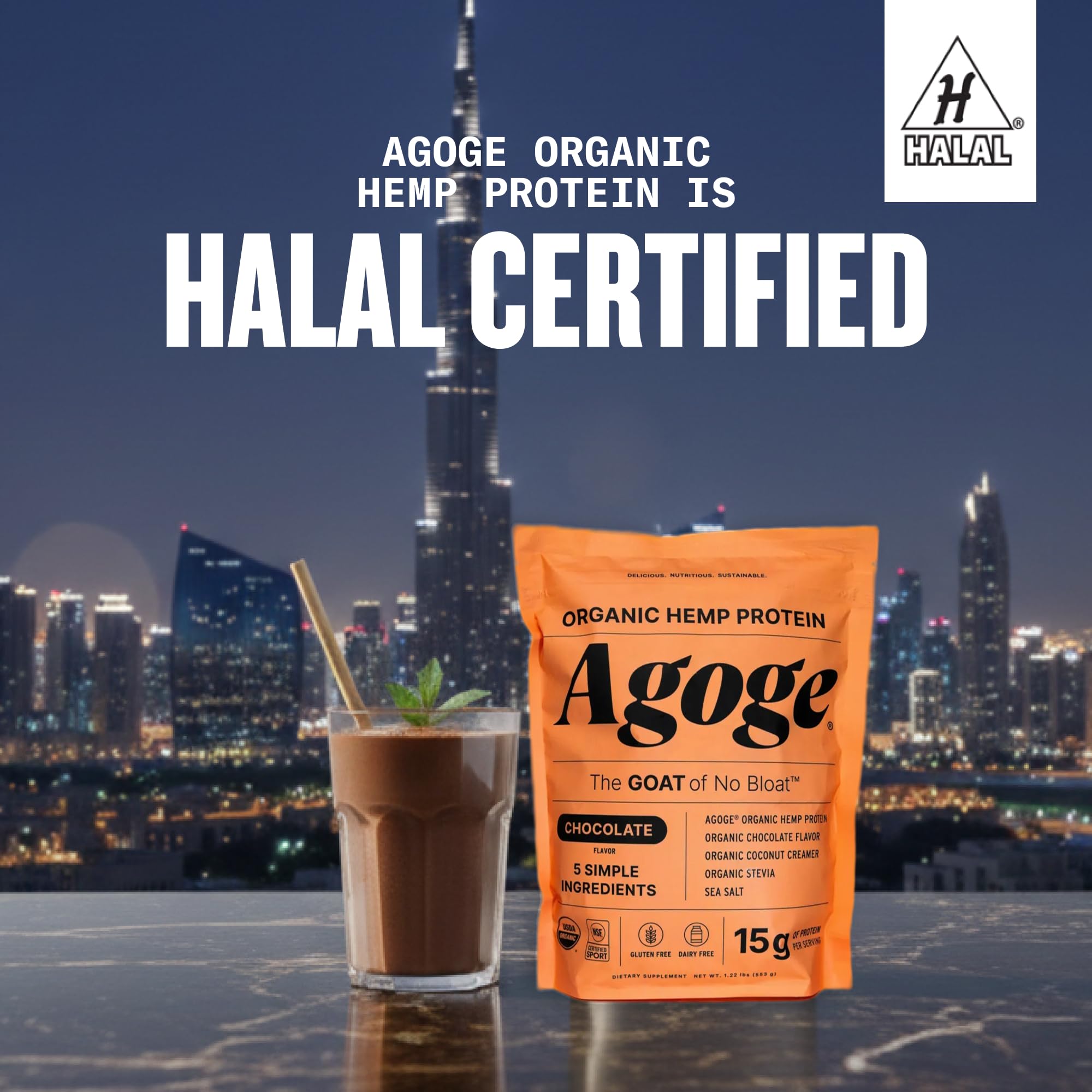 Agoge brand logo on jar highlighting trusted plant-based nutrition.