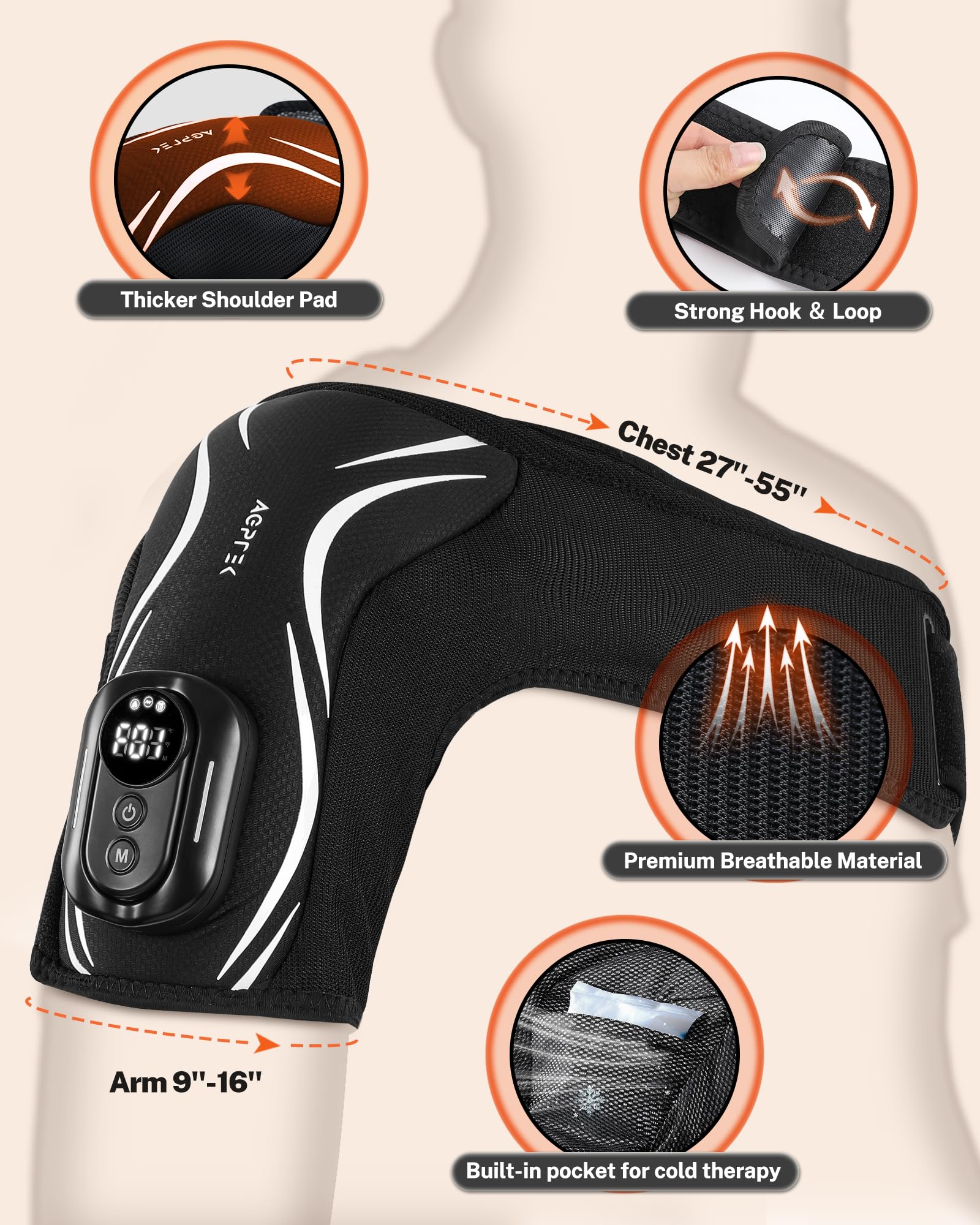 AGPTEK adjustable shoulder massager ensures secure fit for various body types.