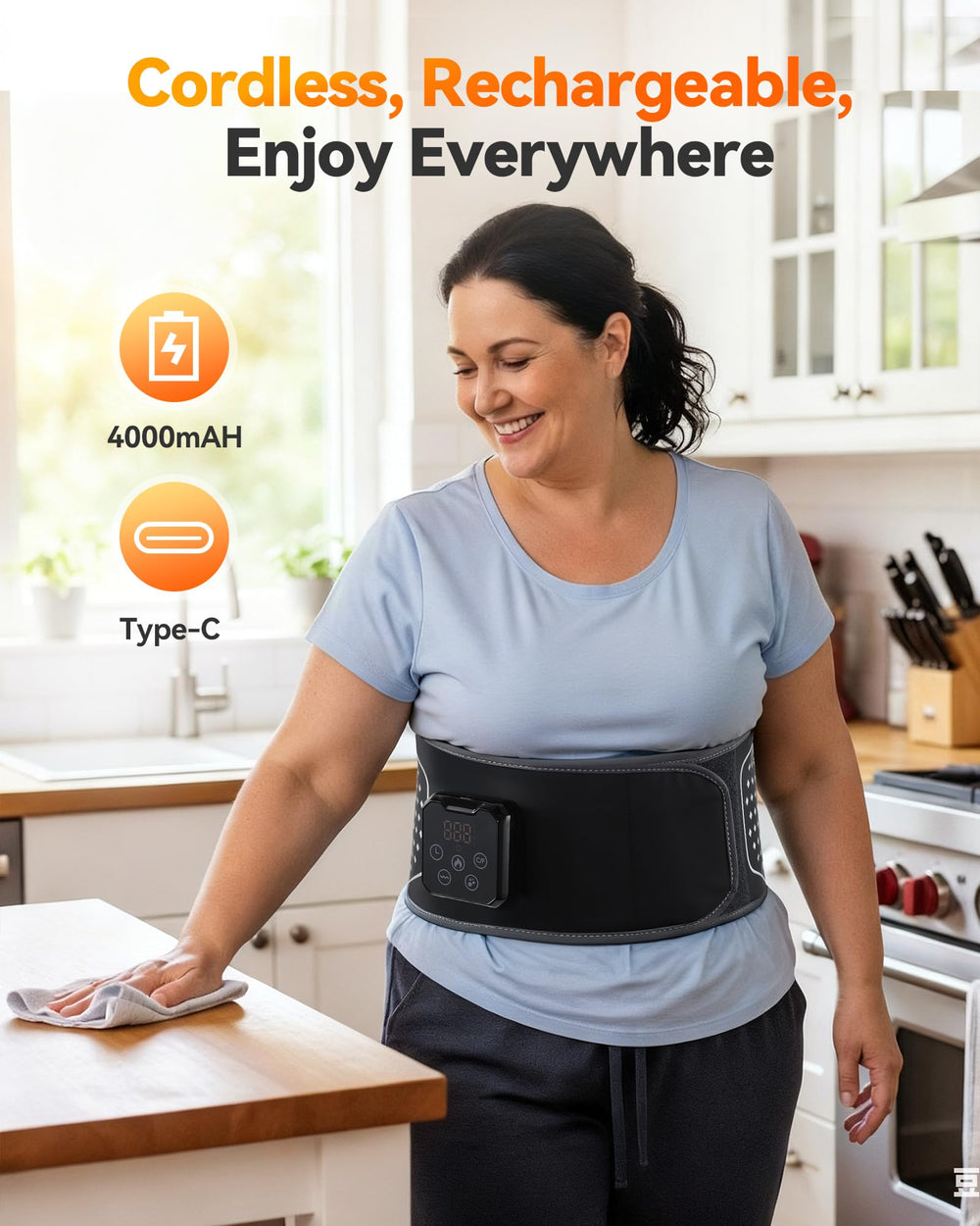 AGPTEK heated waist belt wrap with vibration massage for comfort.