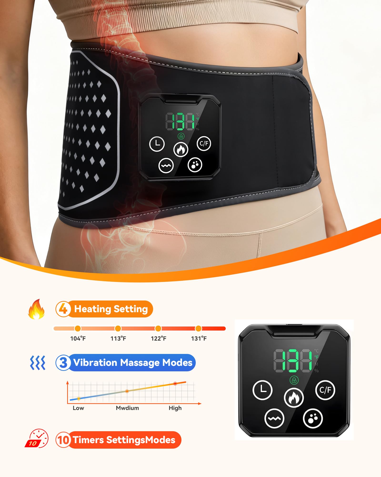 AGPTEK touchscreen control panel for easy heat and massage selection.