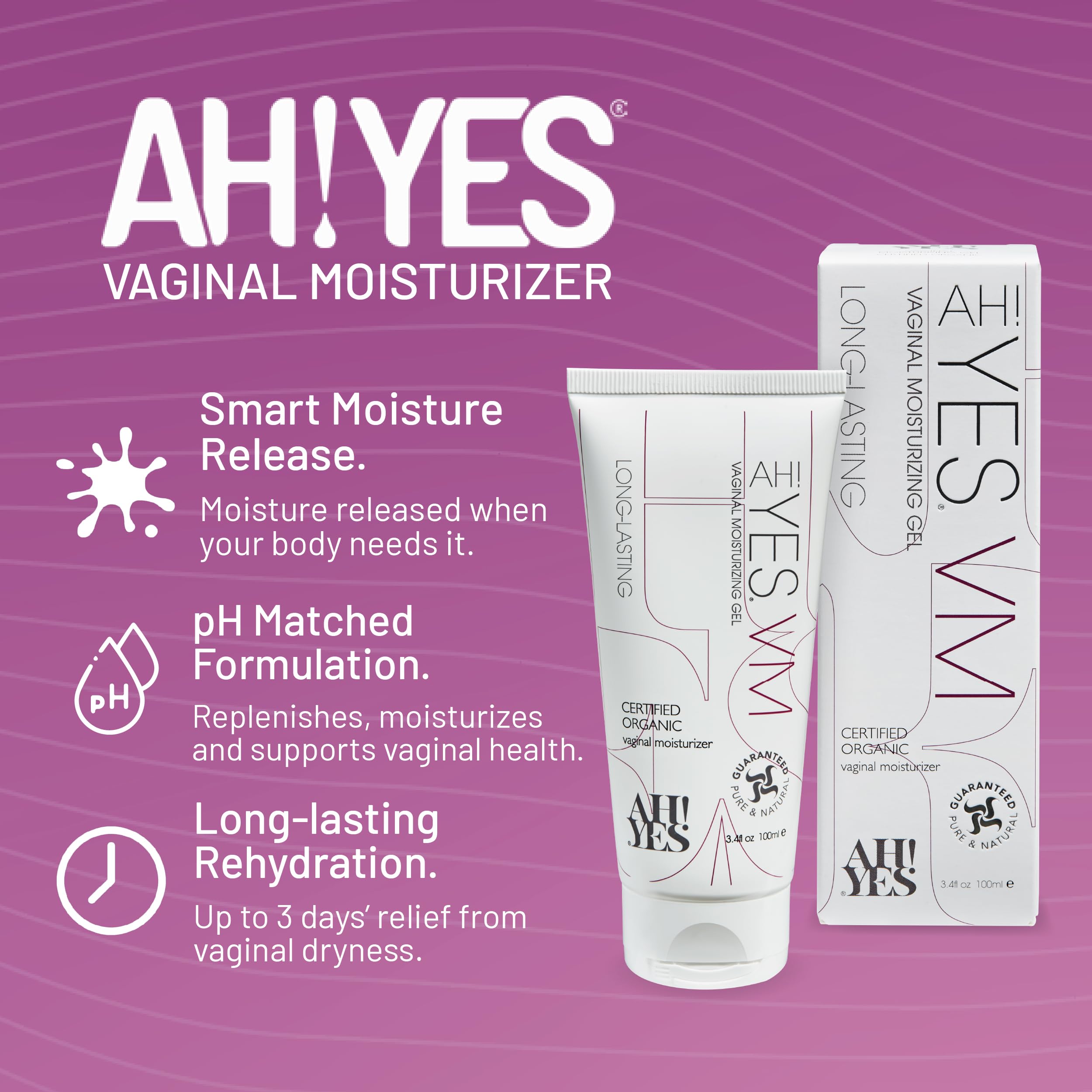 AH! YES VM bottle pour demonstrates fast-acting moisture delivery for relief.