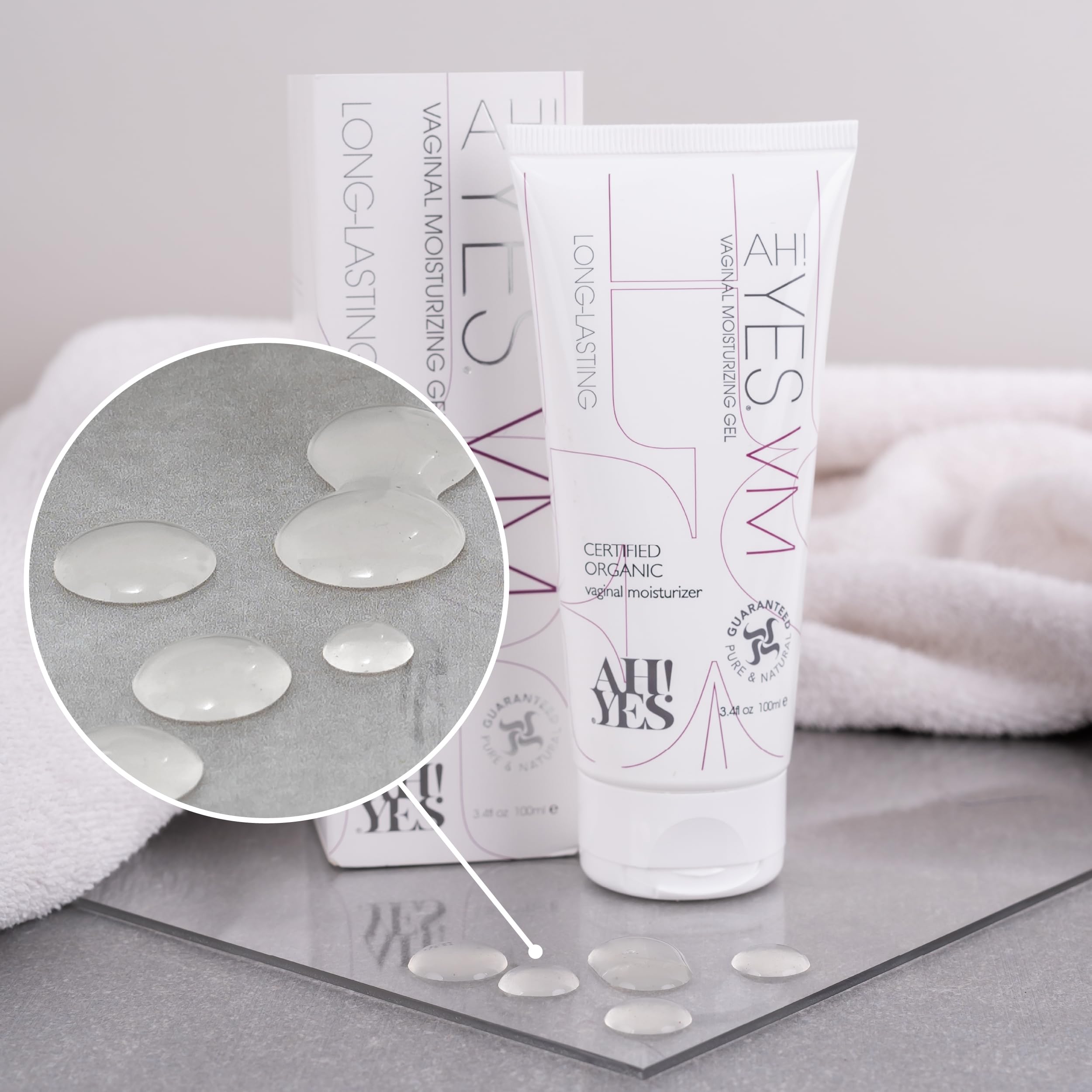 AH! YES VM gel texture visible indicating long-lasting hydration.