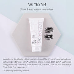 AH! YES VM label emphasizes pH-matched compatibility for intimate areas.