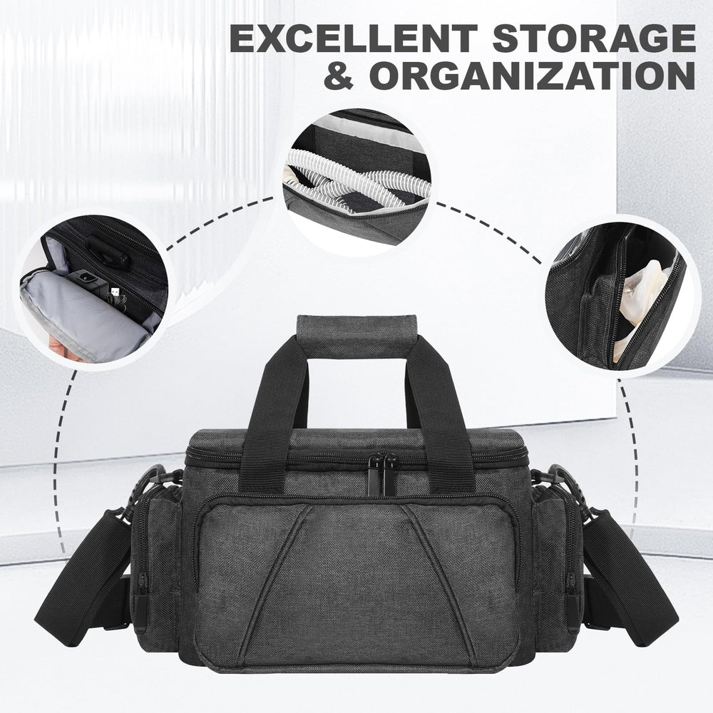 AHIBIO CPAP travel bag has multiple pockets for accessories and adapters