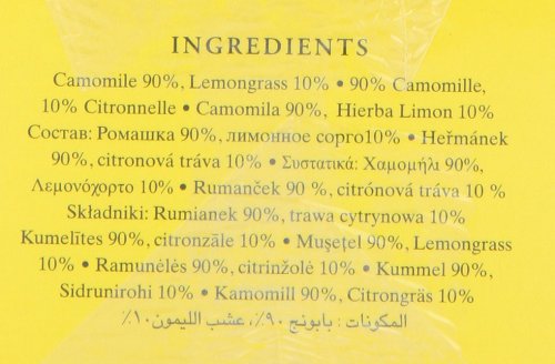 Ingredients for Ahmad Tea Camomile & Lemongrass: camomile and lemongrass