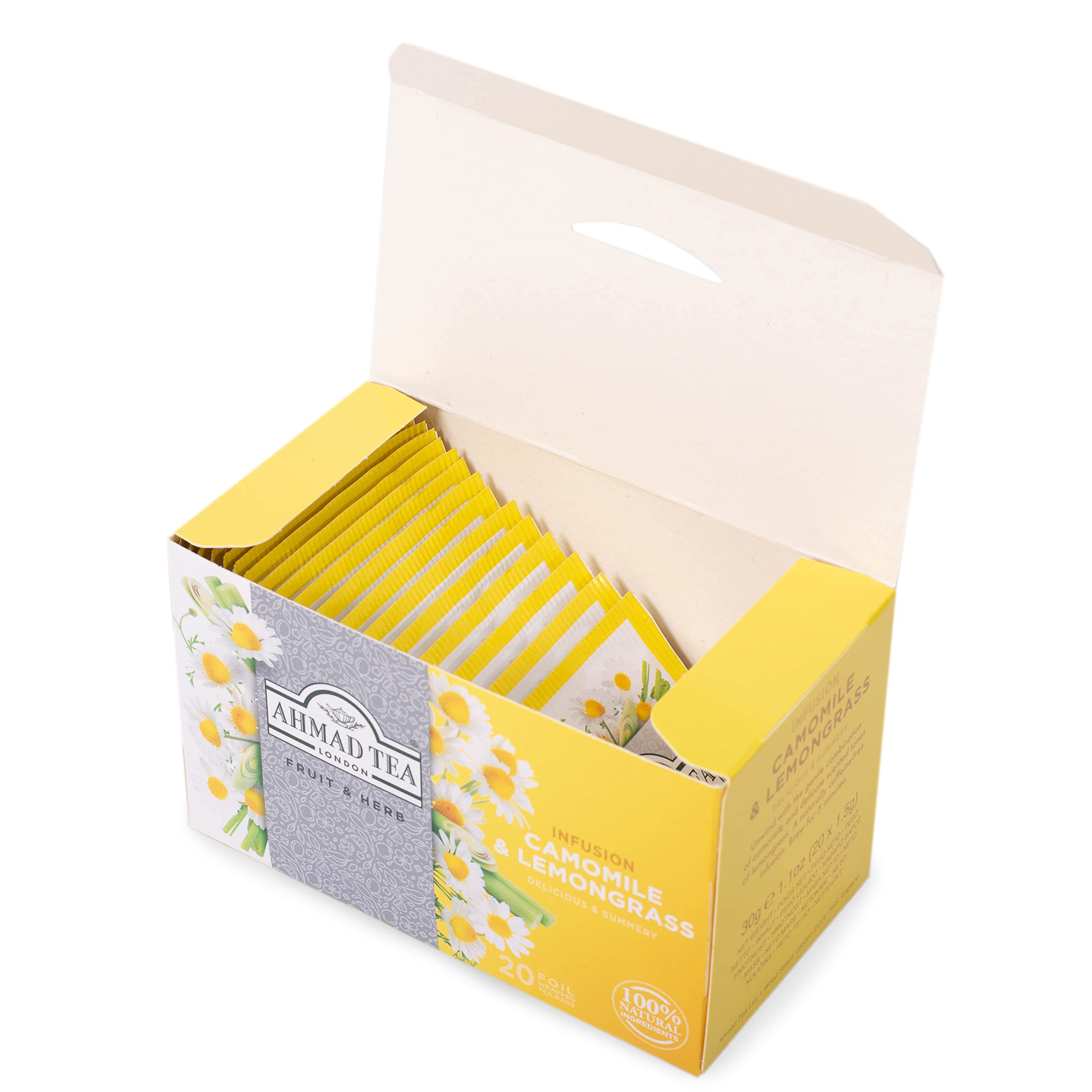 Steeping Ahmad Tea Camomile & Lemongrass for a fragrant infusion