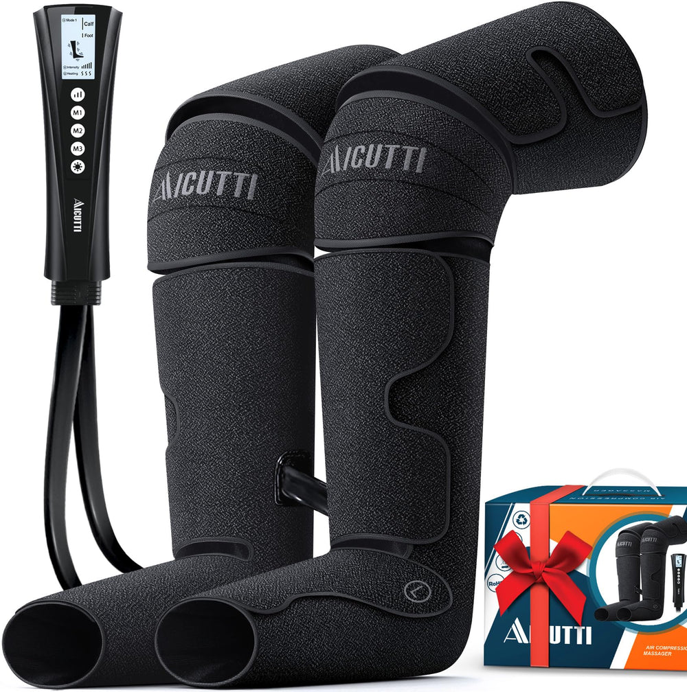 AICUTTI air compression leg massager front view showing comfortable wrap for improved circulation.
