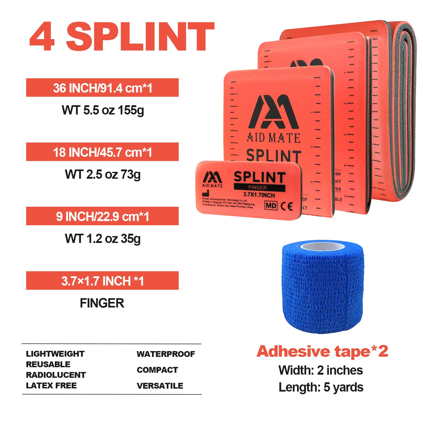 AID MATE splint kit with 18-inch splint for forearm or calf stabilization