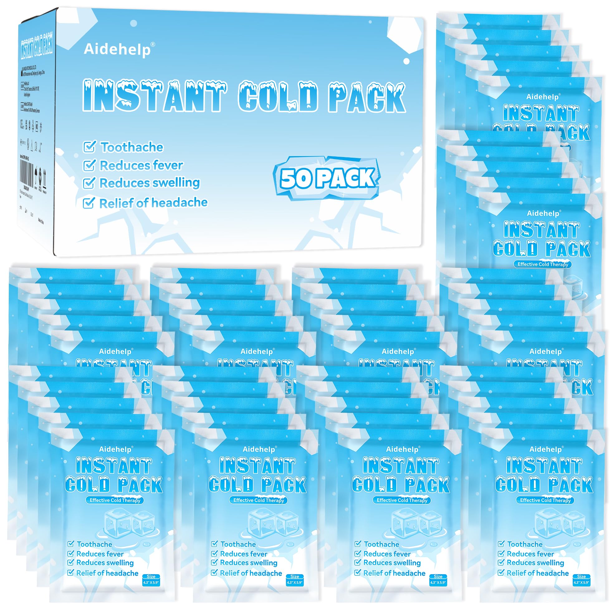 Aidehelp 50-pack Instant Cold Packs activation for quick, portable cooling