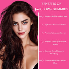 AIFBENK Jovi Glow+ ingredient panel highlights collagen, NAD+, and antioxidants.