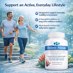 AIFBENK Osteo Alive ingredients close-up highlights algae-based calcium and D3 synergy for balanced nutrition.