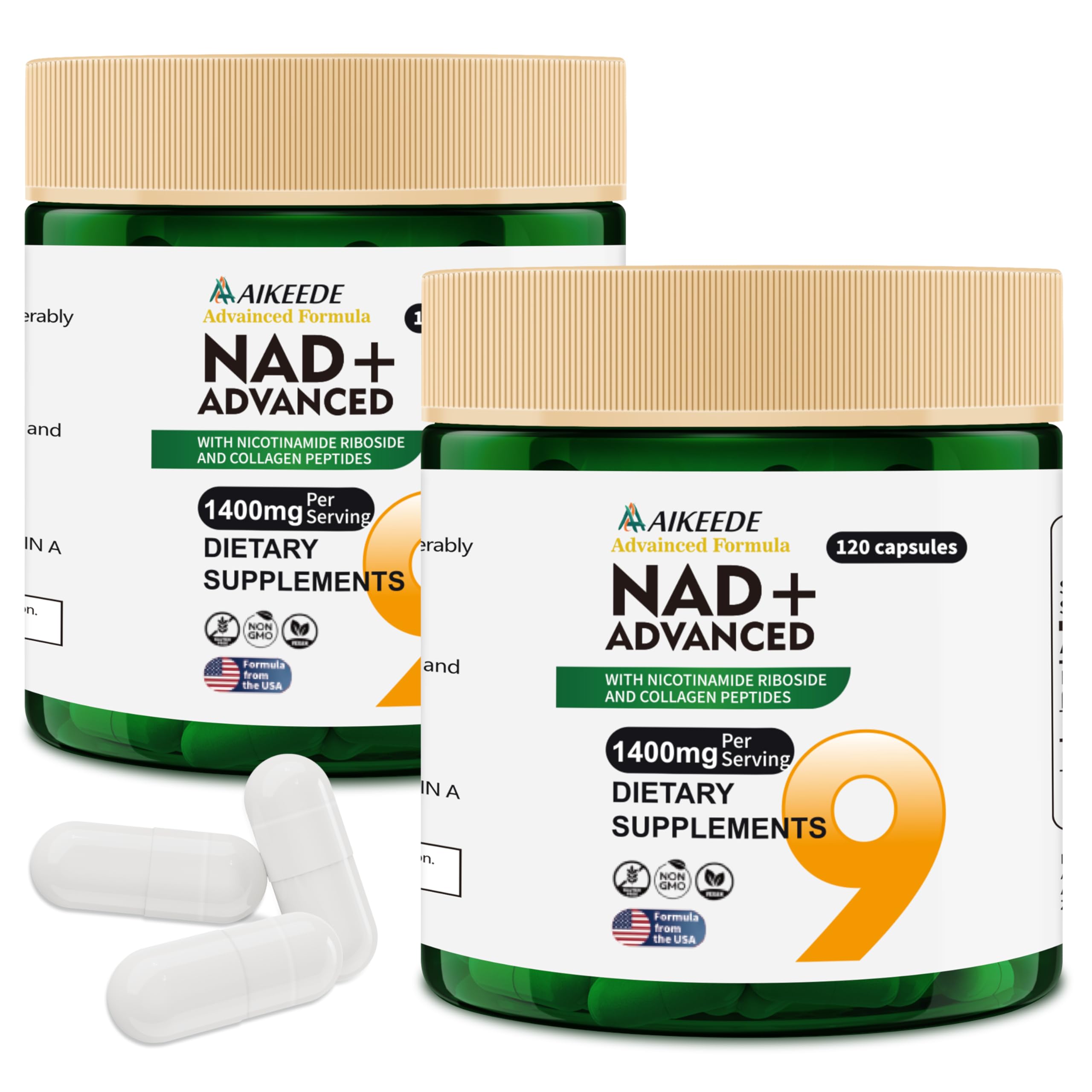 AIKEEDE NAD liposomal bottle on counter highlighting energy support potential