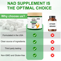 AIKEEDE NAD supplement facts panel confirms non-GMO, gluten-free, and dairy-free